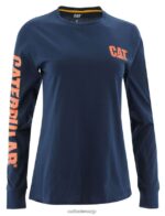 トレードマークバナー長袖Tシャツ デトロイトブルー 女性 N2JB0V321 Caterpillar |トップス＆アウター